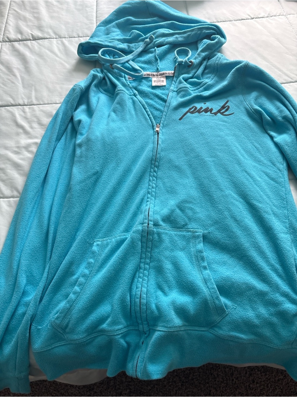 PINK Zip-Up Hoodie in Blue Size Medium